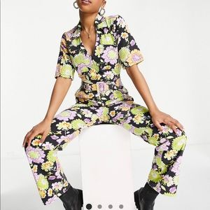 ASOS short sleeve zip front floral jumpsuit NWOT